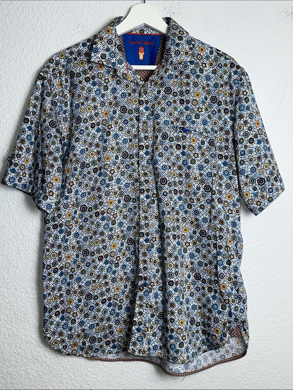 Luchiano Visconti Black Button Down Shirt Short Sleeve Multicolored Medium